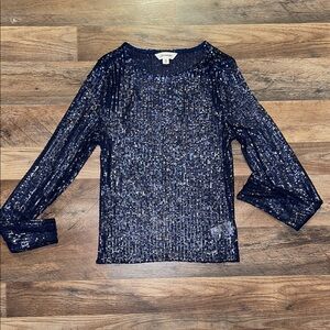 Lucky Brand Navy Sequin Long Sleeve Top sheer size XS